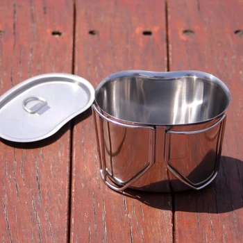 Походная кружка или кастрюля с крышкой, стальная чашка для воды объемом 700 мл с откидывающимися ручками