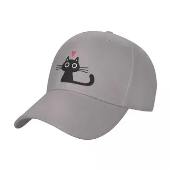 Симпатичный черный кот с сердцем | Котенок, кепка на день святого Валентина, бейсболка, кепка, шляпа с защитой от ультрафиолета, солнечная шляпа, зимние шапки, женские, мужские