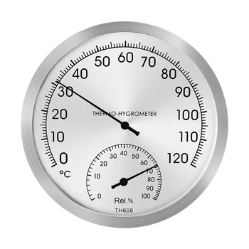 0 ℃ ~ 120 ℃ Термометр-гигрометр Настенный из нержавеющей стали, Монитор для измерения температуры и влажности в помещении сауны на открытом воздухе
