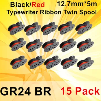 15PK Универсальная лента для пишущей машинки Twin Spool GR24BR Замена GR24 Совместима с большинством пишущих машинок (черно-красная) 12,7 мм * 5,5 м