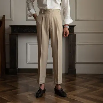 2023 Весна Осень Хлопчатобумажные Прямые брюки для делового костюма Мужские Повседневные брюки Удобные Мужские Длинные брюки с высокой талией Легкий вес P32