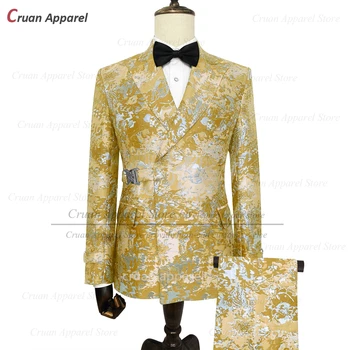 2023 Новейшие комплекты жаккардовых костюмов для мужчин, модные наряды для свадебной вечеринки, 2 предмета, Роскошные костюмы для вечернего ужина, сшитые на заказ.