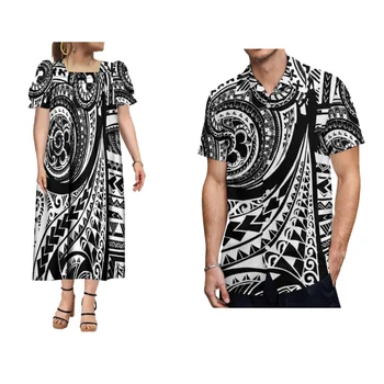 2023 Новое женское платье Полинезийское платье для пары Повседневное Вечернее Свободное платье Рубашка с винтажным принтом На заказ Комплект для пары Оптом