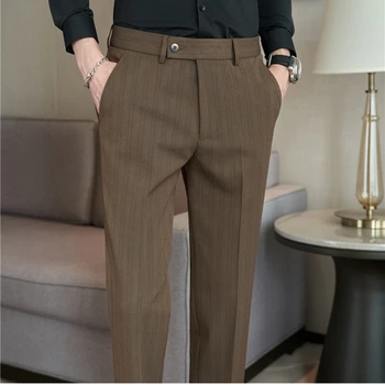 2023 Новые мужские брюки в цветную полоску с текстурой, Эластичные повседневные брюки, облегающие зауженные костюмные брюки, роскошь, аутентичность