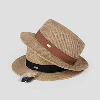202306-2509326 Британская классическая летняя шляпа из натурального растительного волокна с травяной лентой, плоская фетровая шляпа, мужская женская шляпа для отдыха