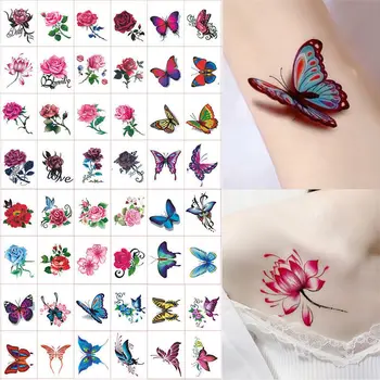 20шт Водонепроницаемая временная татуировка, наклейка с бабочкой, перенос цветов, флэш-татуировка, Женская шея, рука, Грудь, боди-арт, поддельная татуировка