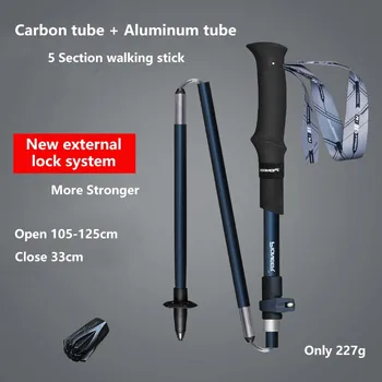 5-секционная складная трость Canne из углеродного волокна, Трекинговые палки, легкий вес, Телескопическая дубинка для скандинавской ходьбы на открытом воздухе