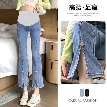 6387 # 2023 Осенние новые модные джинсовые джинсы для беременных длиной 9/10, брюки-карандаш с разрезами для беременных женщин, беременность