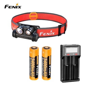 Fenix HM65R-DT 1500 Люмен, перезаряжаемый налобный фонарь для бега по тропе, черный + зарядное устройство D2 + аккумулятор 2X3400mah