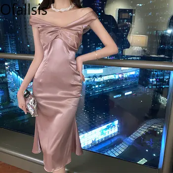 Ofallsis Легкое Роскошное сексуальное платье с V-образным вырезом и открытыми плечами в стиле знаменитостей 2023, летнее приталенное высококачественное банкетное платье средней длины