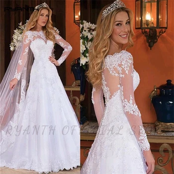 Ryanth Винтажные свадебные платья с длинными рукавами, кружевные аппликации, женское платье Vestido De Noiva, свадебные платья Mariée, Элегантные платья невесты
