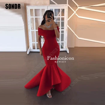 SONDR Красное длинное вечернее платье Русалки с открытыми плечами, изготовленное на заказ из матового атласа, изготовленное на заказ платье для выпускного вечера, вечернее мероприятие, красивые платья