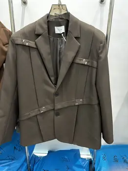 TD9011 Модные мужские пальто и куртки 2023 для подиума из полупрозрачной жаккардовой сетки, новый китайский летний свободный костюм на шнуровке