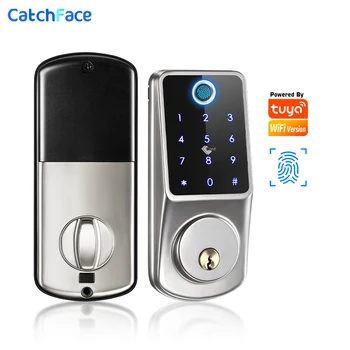 Tuya APP WIFI Автоматический электронный засов без ключа Умный дверной замок с цифровым отпечатком пальца IC-карта Механический ключ для дома