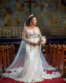 Vestidos De Novia Свадебные платья в стиле Русалки С кружевными аппликациями, украшенные бисером и кристаллами, Винтажные свадебные платья