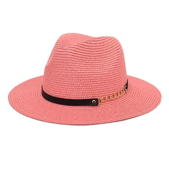 Акриловая цепочка, соломенная шляпа с плоским верхом, повседневная ретро-шляпа от солнца, соломенная шляпа для путешествий, отдыха, женская милая летняя шляпа для женщин
