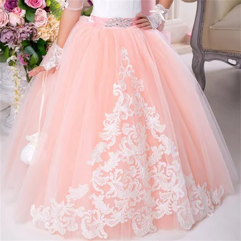 Белые платья с аппликацией из тюля для девочек в цветочек, розовый пояс с короткими рукавами для свадьбы, дня рождения, платья для первого причастия