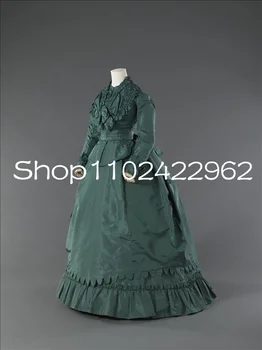 Бледно-зеленые исторические платья для выпускного вечера в эдвардианском стиле с длинным рукавом и оборками на шее, нарядное вечернее платье на Хэллоуин