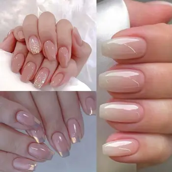 Блестящие Золотисто-розовые накладные ногти Новая Длинная Балерина Aurora Press on Nails, полное покрытие, съемные типсы для ногтей, женщины и девушки