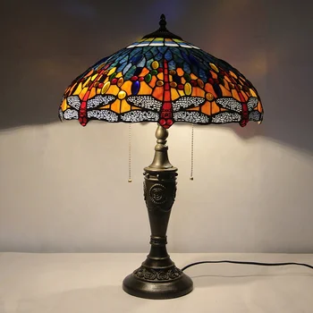 Бренд LongHuiJing 18-дюймовый Антикварный Винтажный Абажур из витражного стекла в виде Стрекозы, Настольная лампа, Роскошная Европейская Настольная лампа от Тиффани