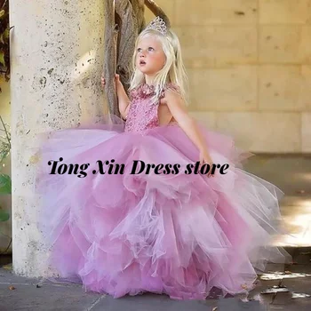 Великолепное бальное платье без рукавов длиной до щиколоток, платья для девочек с цветами 2023, детское платье принцессы, халат, подарок на выпускной