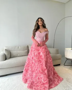 Вечерние Платья Abendkleider Dubai С Розовыми Цветами, Длинные Платья Трапециевидной Формы В Виде Сердца Для Женщин 2023