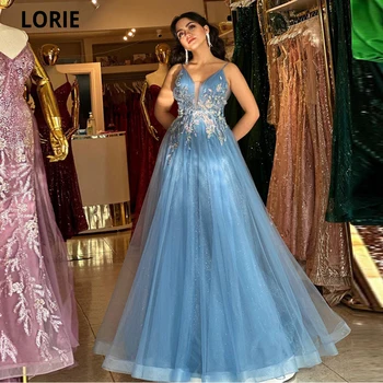 Вечерние платья LORIE Из тюля Vestidos Para Mujer Gala с 3D цветами На тонких бретельках И V-образным вырезом трапециевидной формы, Вечерние платья Robes De Soirée