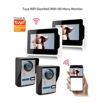 Видеодомофон Tuya APP Control с 7-дюймовым монитором 1080P, беспроводной видеодомофон Wifi, Дверной звонок, домофон, система камеры ночного видения