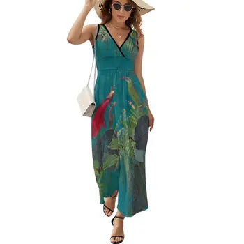 Винтажное платье без рукавов с ботанической иллюстрацией Birds Of Jungle, женские вечерние платья 2023