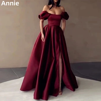 Выпускные платья Annie Без бретелек с разрезом, Бордовое Атласное Вечернее платье А-образной формы для особых случаев 2023, Serenehill