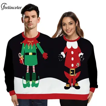 Двойные свитшоты, Рождественский праздничный пуловер, осенне-зимние теплые толстовки, топ с длинным рукавом, верхняя одежда с 3D принтом, одежда унисекс