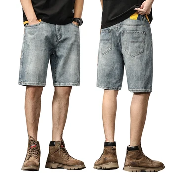 Джинсовые шорты для мужчин, повседневные шорты, уличная одежда прямого покроя, мужские летние шорты, брюки оверсайз длиной до колен, качественный бренд