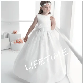 Длинное бальное платье цвета слоновой кости с кружевным бантом для девочек-цветочниц Princesse Enfant Крещение Первого Причастия День рождения Начинается