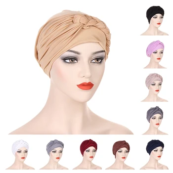 Женская Мусульманская повязка на голову с косой, Тюрбан, повязка на голову от рака, Химиотерапия, Исламская Арабская кепка, Шапочка от выпадения волос, шапочки-капоты