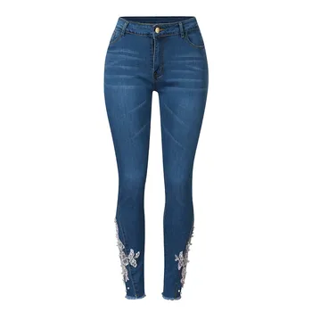 Женские модные джинсы, женские джинсы-стрейч с высокой талией и принтом, облегающие узкие брюки, модная женская джинсовая одежда, винтажные джинсы