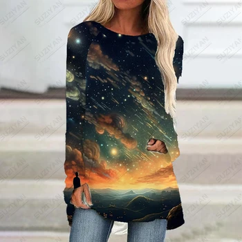 Женское модное платье Ночное Звездное небо, платье с 3D-печатью, удобное платье для поездок на работу, Темпераментное простое платье с длинными рукавами