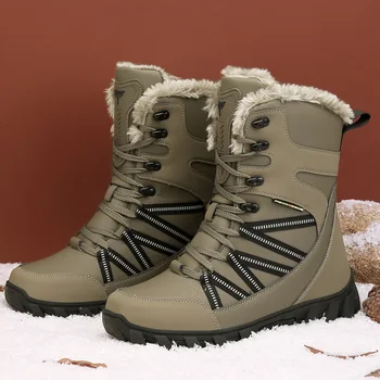 Зимние Высококачественные Военные ботинки цвета Хаки, мужские Плюшевые Теплые Мужские Походные ботинки, Нескользящие Противоударные Тактические ботинки, Мужские Большие размеры 47