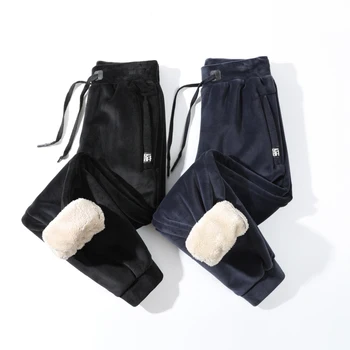 Зимние теплые хлопковые спортивные штаны из овечьей шерсти для отдыха на открытом воздухе, утолщенные штаны для бега трусцой, высококачественные модные мужские джоггеры для бега трусцой