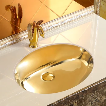 Золотой умывальник в европейском стиле, встроенный круглый умывальник для ванной комнаты, умывальник, бытовая керамика для ванной комнаты