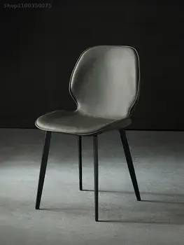 Изготовленный на заказ Легкий Роскошный обеденный стул, металлический, постмодернистский Итальянский Минималистичный Домашний стул с кожаной спинкой, Модные вставки, Чистый Красный Скандинавский стул