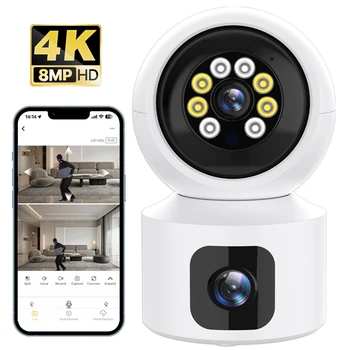 Камера WiFi 4K 8MP с двумя экранами, радионяня, домашняя охранная камера, обнаружение человека с искусственным интеллектом, цветное ночное видение, видеонаблюдение, Видеонаблюдение