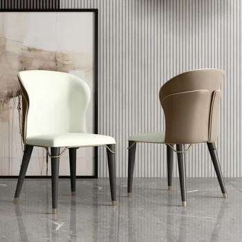 Коричневый комплект из 2 современных обеденных стульев с откидной спинкой, боковое кресло с обивкой из искусственной кожи, ножки из углеродистой стали, полностью собранный для ресторана