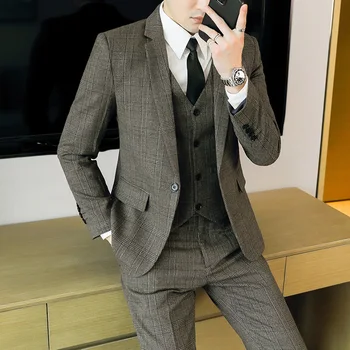 Костюм высокого качества (костюм + жилет + брюки) Новый мужской стильный и красивый комплект из 3/2 предметов Smart Casual Four Seasons Полиэстер