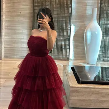 Красные вечерние платья без бретелек длиной до пола, платья для выпускного вечера, Женское вечернее платье для Саудовской Аравии, Свадебная вечеринка на заказ