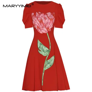 Летнее женское модное дизайнерское платье MARYYIMEI с короткими рукавами и цветочной вышивкой, элегантные праздничные мини-платья