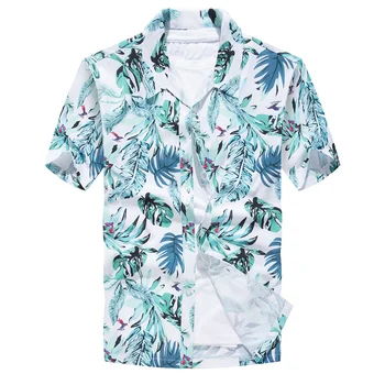 Летняя гавайская рубашка Мужская Пляжная с тропическим цветочным и листовым принтом, повседневные легкие дизайнерские Гавайские рубашки для мужчин