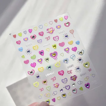 Милые Разноцветные наклейки для дизайна ногтей Love Heart с кристаллами и стразами высокого качества, Клейкое Украшение для ногтей T-3196