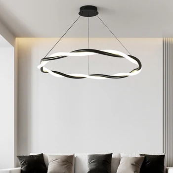Минималистичные круглые люстры для гостиной, черно-белая люстра для столовой, светодиодная подвесная лампа с круглым дизайном