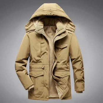 Мужская длинная парка, зимние модные куртки с капюшоном, утепленная флисовая ветровка на молнии, куртка-карго в стиле милитари, Ветрозащитная верхняя одежда
