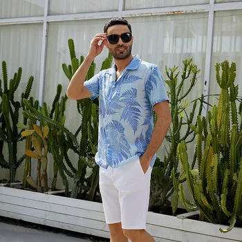 Мужская летняя гавайская рубашка с 3D-принтом Растительный узор Пляж Тропик Повседневная уличная одежда для отдыха с коротким рукавом